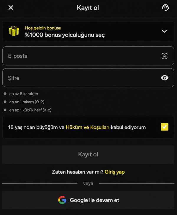 Standart sistem üzerinden yeni kullanıcı kaydı